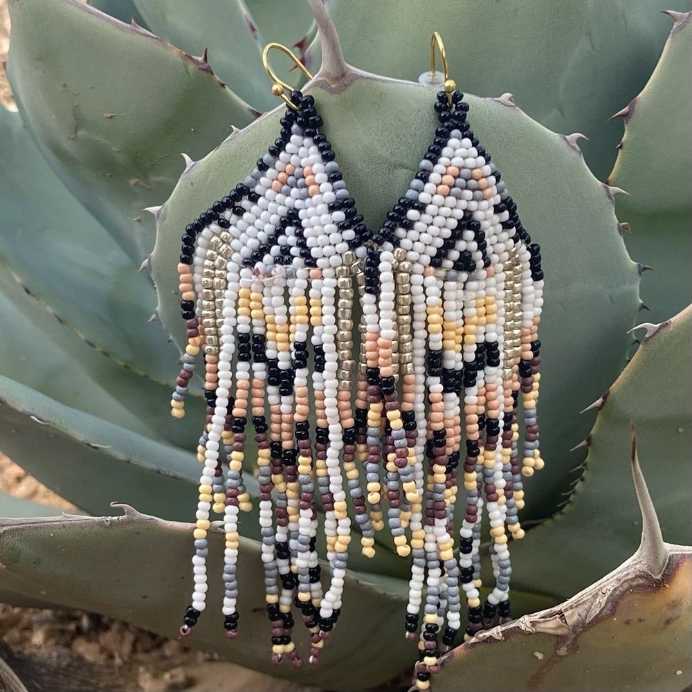 Sedona Bohemian Seed Beaded Fringe Earrings Festival Western